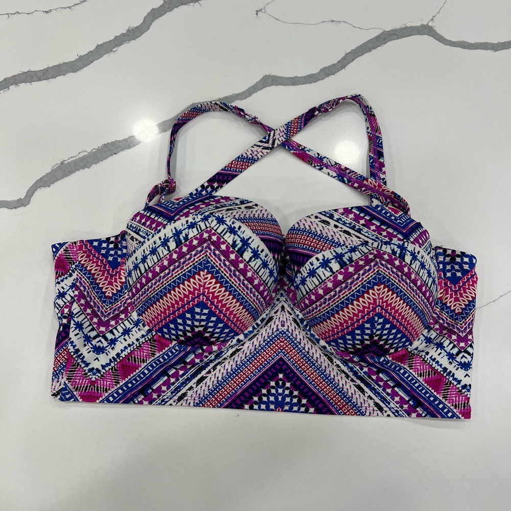 Torrid Pink and Blue Swim Bra with Geometric Pattern